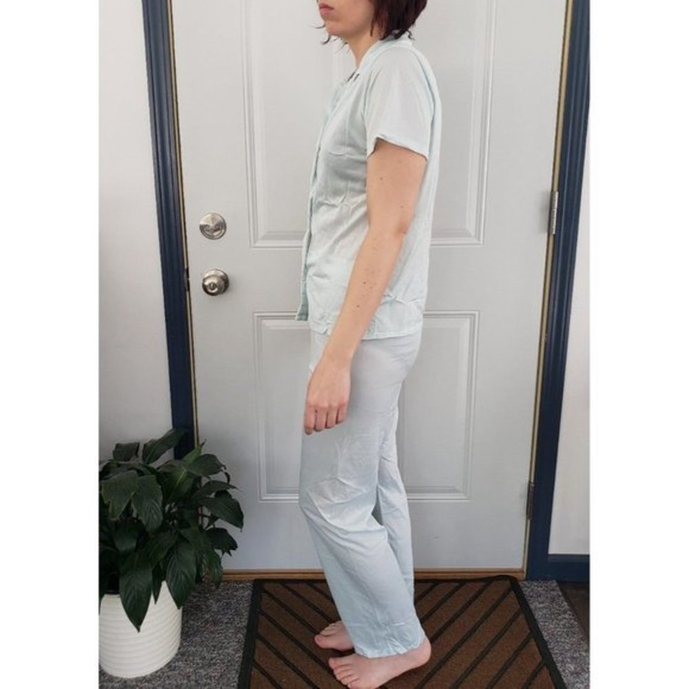 Vintage Baby Blue Satin Pajamas - Picture 2 of 4